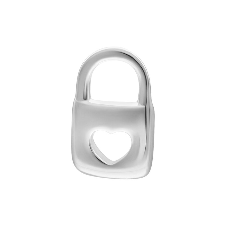 Hopeinen Push Fit Lock -lisäosa sydänkuviolla valkoisella taustalla