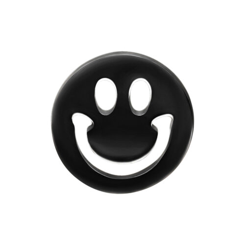 Musta Smiley -lisäosa Push Fit Bioplast -lävistykseen valkoisella taustalla