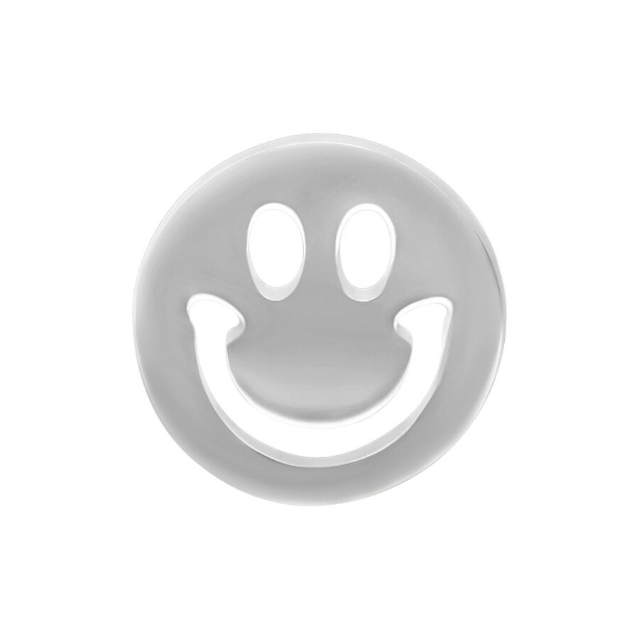 Hopeinen Smiley-lisäosa Bioplastille valkoisella taustalla