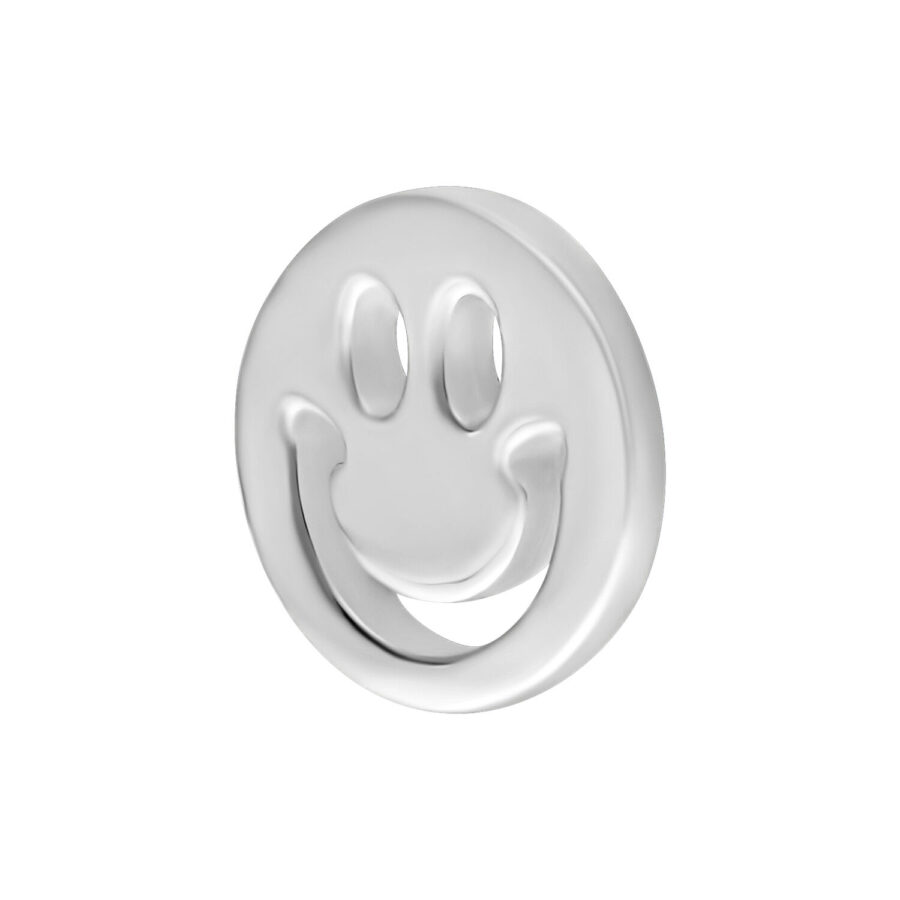 Hopeinen Smiley -lisäosa pyöreässä muodossa valkoisella taustalla