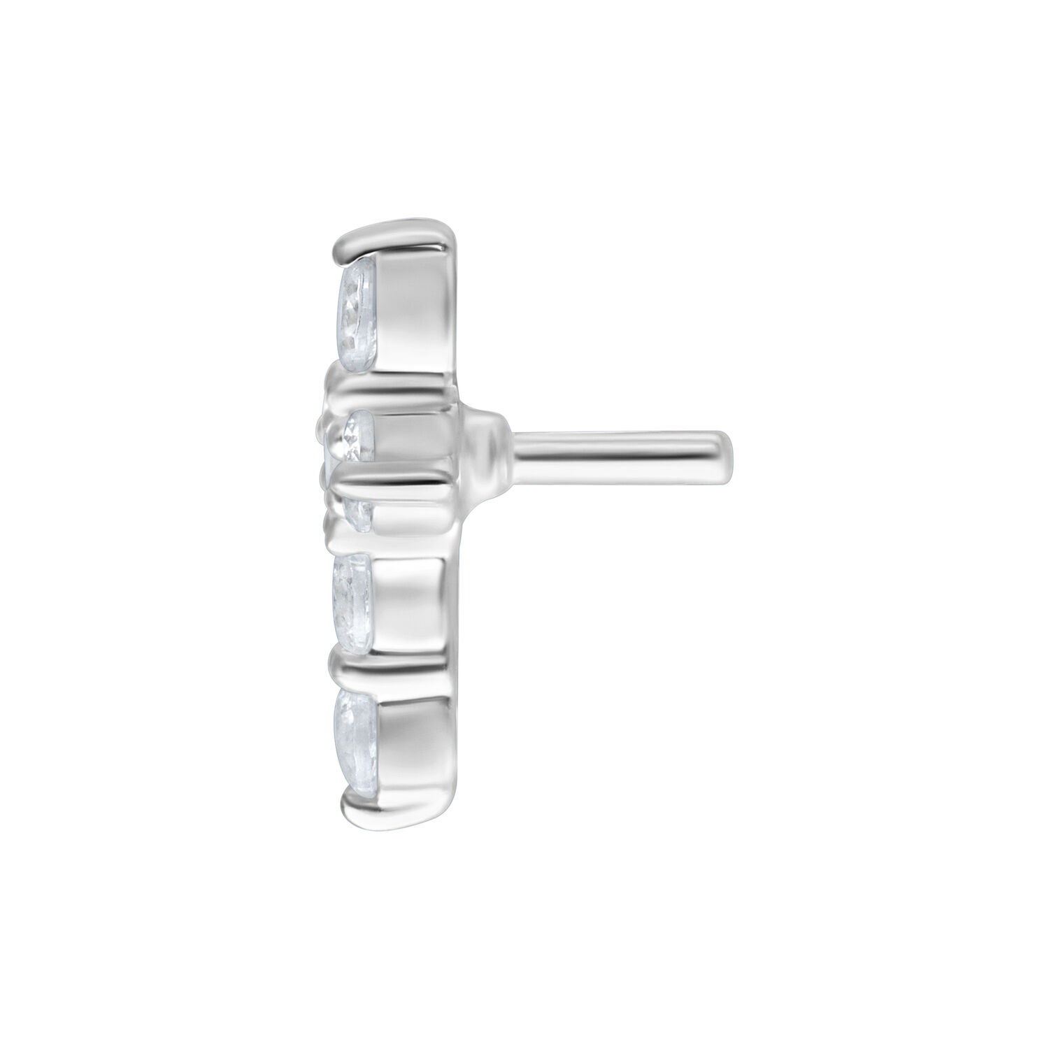 Hopeinen Crystal Cross -lisäosa Bioplastille, kirkkaat kristallit valkoisella taustalla