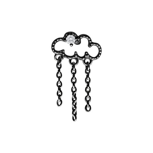 Musta metallinen Cloudy-lisäosa kimaltelevalla kivellä ja roikkuvilla ketjuilla