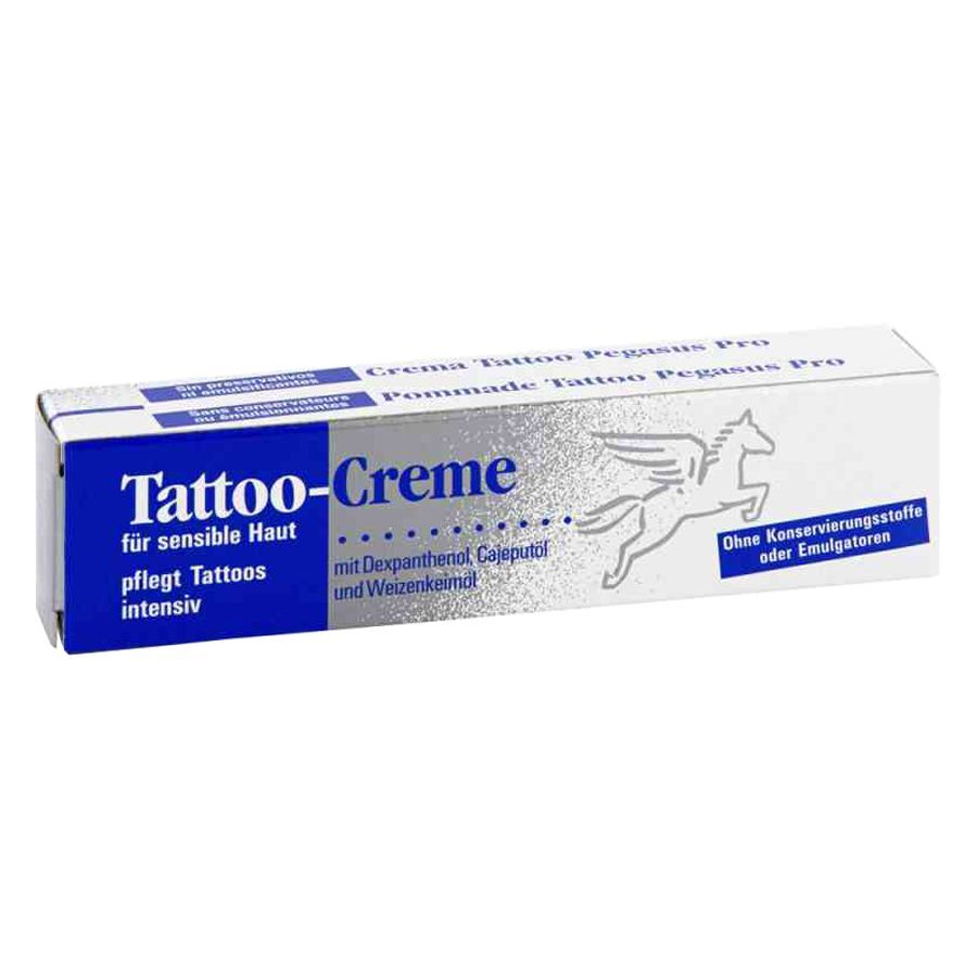 Pegasus Tattoo Voide 25ml sinisessä laatikossa, jossa valkoinen Pegasus-logo