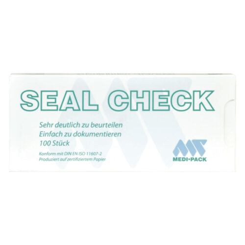 Valkoinen Seal Check -pakkaus Medi Pack -tekstillä ja logolla