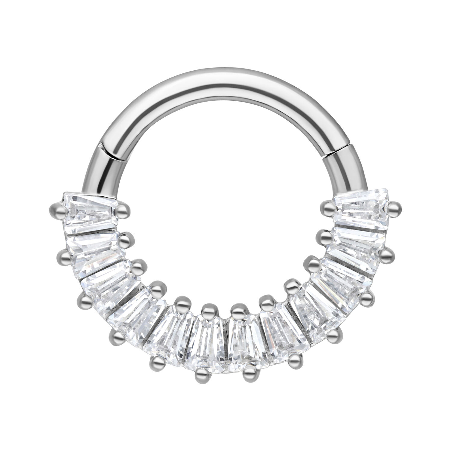 Euphoria Septum Clicker hopeaa kristalleilla Hopeinen septum clicker kirurginteräksestä kirkkailla kristalleilla valkoisella taustalla