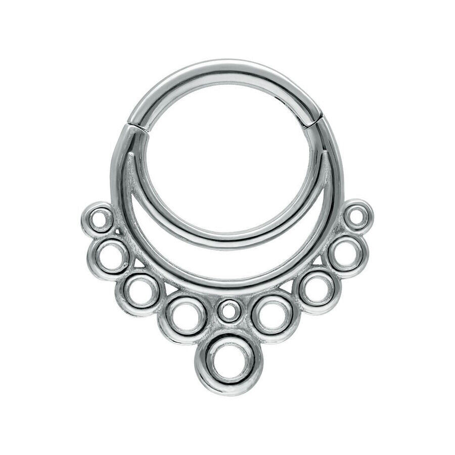 Hopeinen Bubble Gum Septum Clicker Hopeinen septum clicker pyöreillä yksityiskohdilla valkoisella taustalla