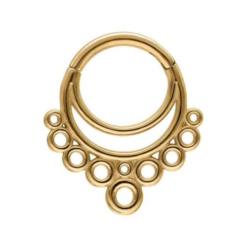 Kultainen septum clicker pyöreällä designilla valkoisella taustalla