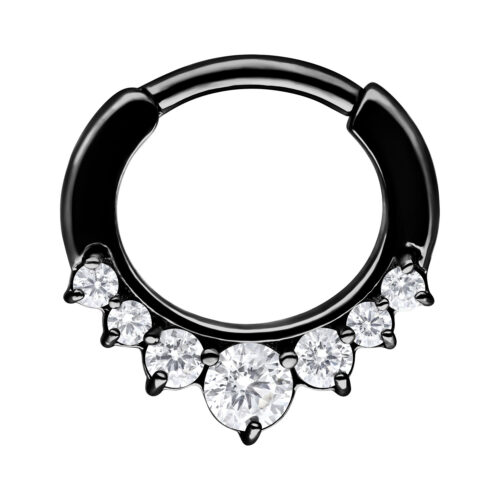 Musta septum-klickeri kirurginteräksestä kirkkailla kristalleilla, 1,2 mm paksuus