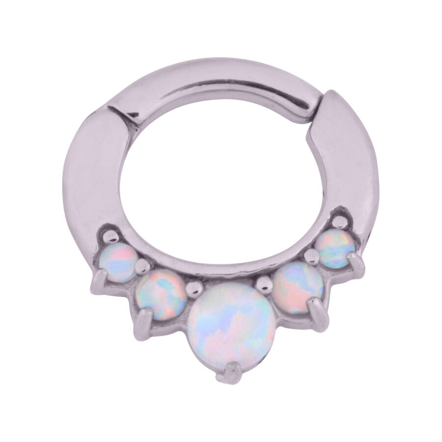 Hopeinen Icicle Opal Prong Clicker valkoisilla opaaleilla, 1.2 mm paksuus, 6.0 mm halkaisija