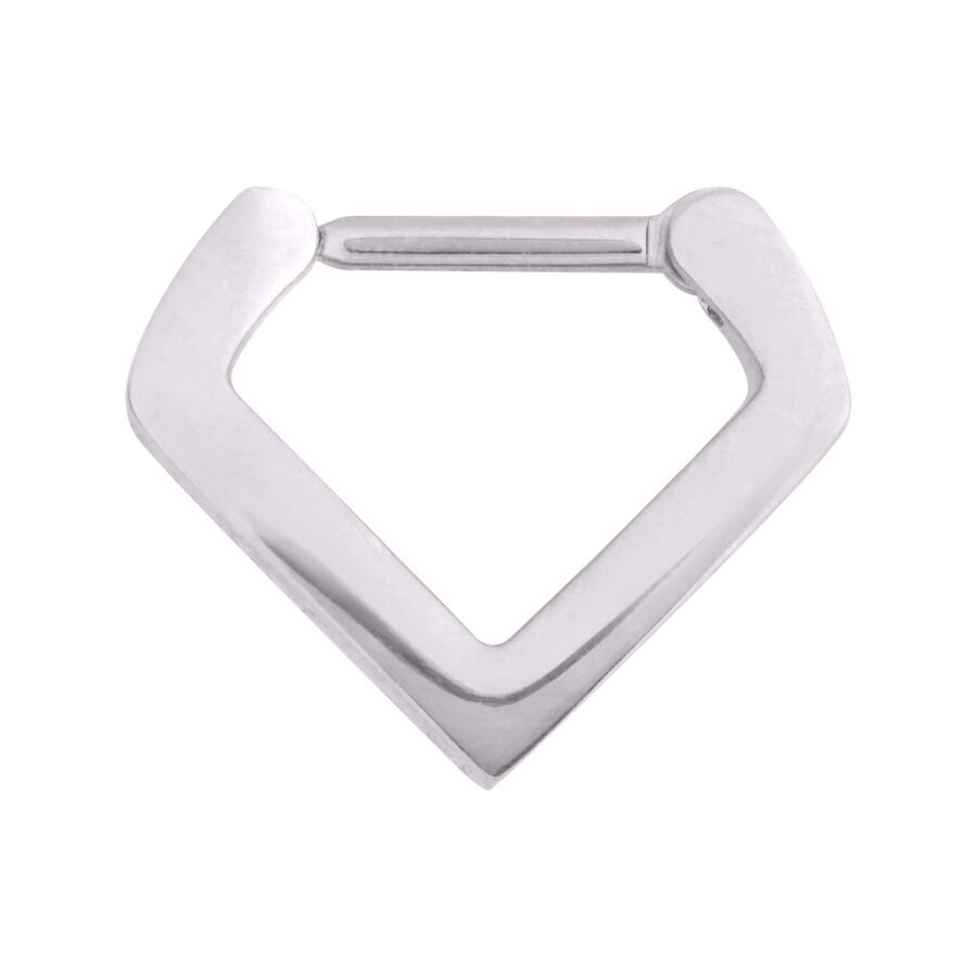 Hopeinen Triangle Septum Clicker kirurginteräksestä Hopeinen Triangle Septum Clicker kirurginteräksestä valkoisella taustalla