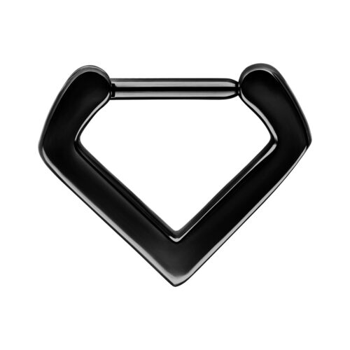 Musta septum clicker kolmion muodossa, 1,2 mm paksuus, valkoisella taustalla