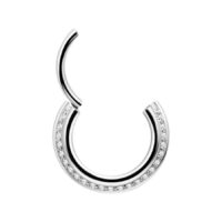 Hopeinen septum-clicker kristalleilla 1,2 mm Hopeinen septum-clicker, 1,2 mm paksuus, 8,0 mm sisähalkaisija, kristallit