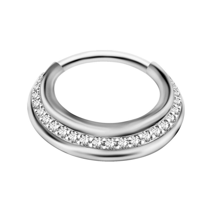 Hopeinen septum-clicker kristalleilla, 1.2 mm Hopeinen septum-clicker kristallirivillä, 1.2 mm paksuus, 8.0 mm halkaisija