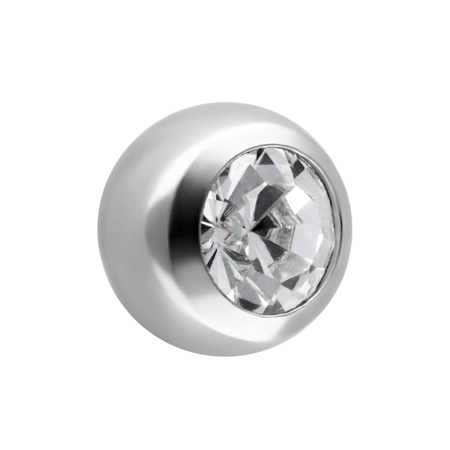 Hiottu kristallipallo 2,5 mm hopeassa Hopeinen 2,5 mm pallo, jossa kirkas hiottu kristalli valkoisella taustalla
