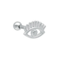 Hopeinen Inner Eye korvakoru barbell Hopeinen korvakoru silmän ja ripsien muodossa, valkoisella taustalla
