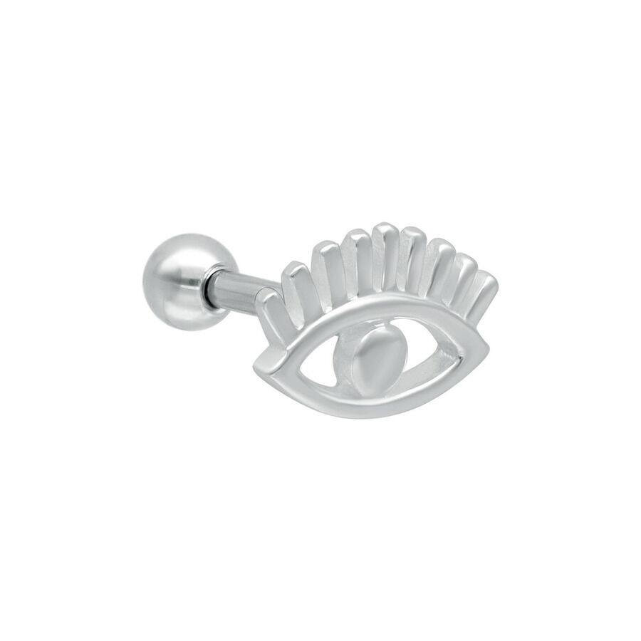 Hopeinen Inner Eye korvakoru barbell Hopeinen korvakoru silmän ja ripsien muodossa, valkoisella taustalla