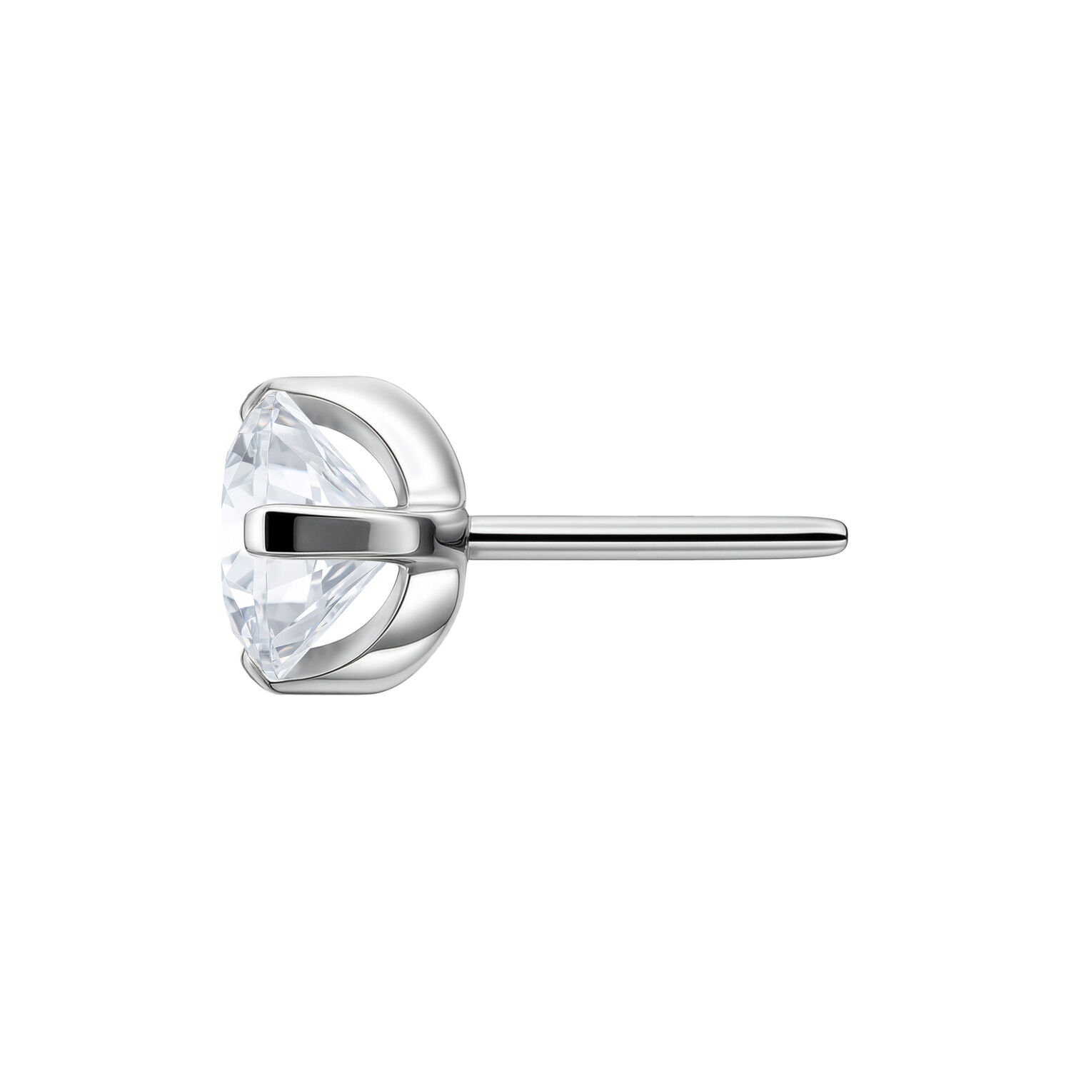 Hopeinen 3-prong Set -koriste kristallinkirkkaalla kivellä valkoisella taustalla