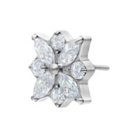 Hopeinen Push Fit Crystal Blossom -lisäosa Hopeinen lisäosa kristallinkirkkailla kukilla valkoisella taustalla