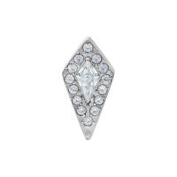 Hopeinen Push Fit Crystal Shield -lisäosa Hopeinen lisäosa, jossa on kirkkaita kristalleja timantin muodossa valkoisella taustalla