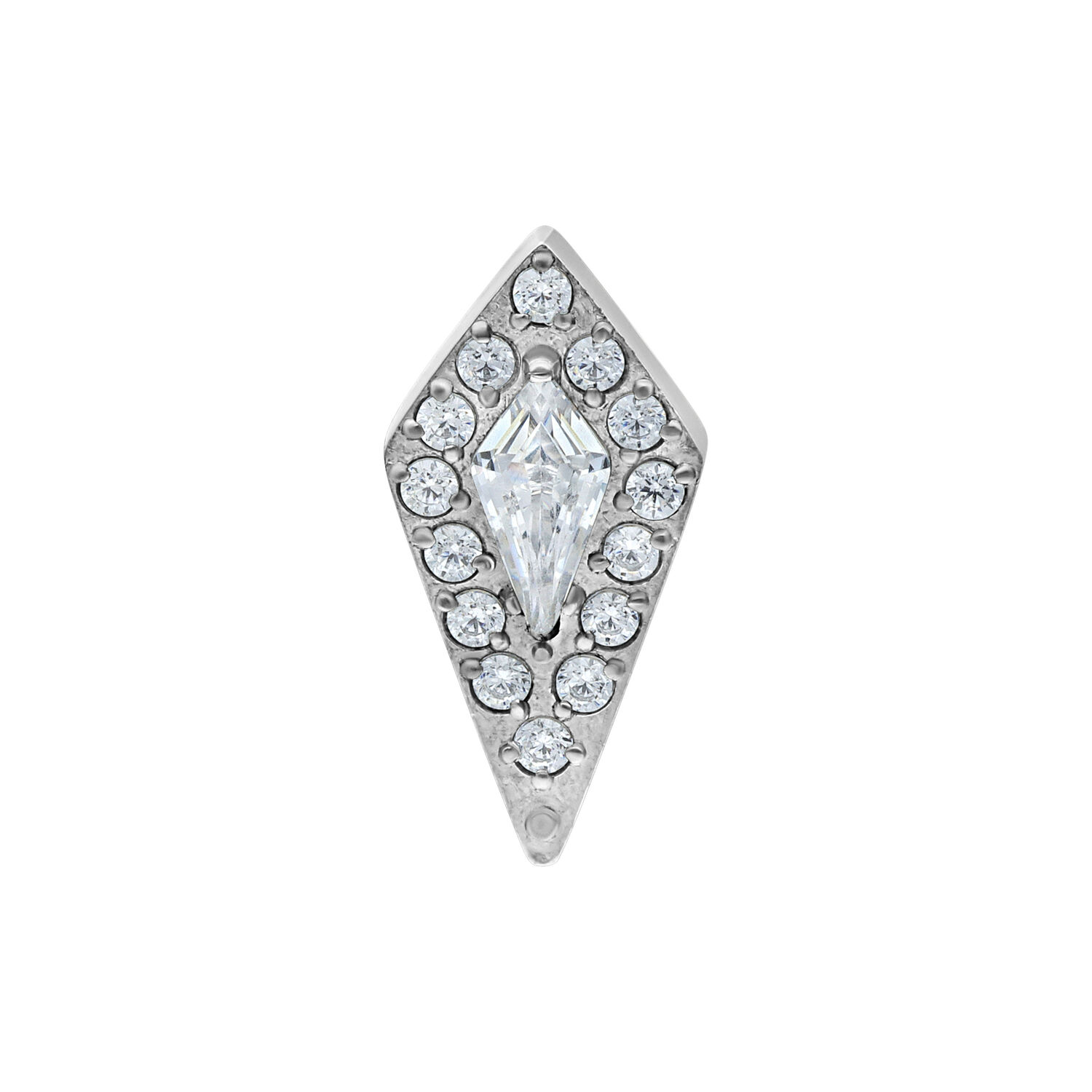 Hopeinen Push Fit Crystal Shield -lisäosa Hopeinen lisäosa, jossa on kirkkaita kristalleja timantin muodossa valkoisella taustalla