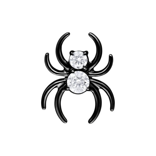 Musta metallinen Spider-lisäosa kahdella kristallinkirkkaalla kivellä valkoisella taustalla