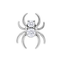 Hopeanvärinen Push Fit Crystal Spider -lisäosa Hopeinen hämähäkkilisäosa kahdella kristallinkirkkaalla kivellä valkoisella taustalla