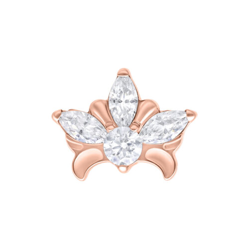 Ruusukultainen Push Fit Tiara -lisäosa kirkkailla kristalleilla valkoisella taustalla