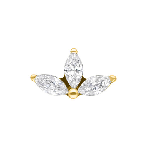 Kultainen Lotus-piercing-kärki kolmella kirkkaalla kristallilla