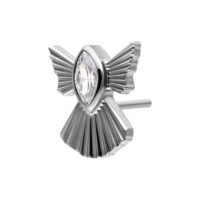 Hopeinen Snow Angel Push Fit -lisäosa Hopeinen enkelimuotoinen lisäosa kirkkaalla kristallilla valkoisella taustalla