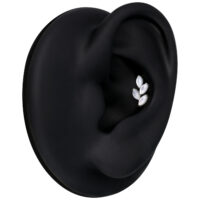 Hopeinen Push Fit -koriste kuukivellä Hopeinen Push Fit -koriste kolmella kuukivellä mustalla taustalla