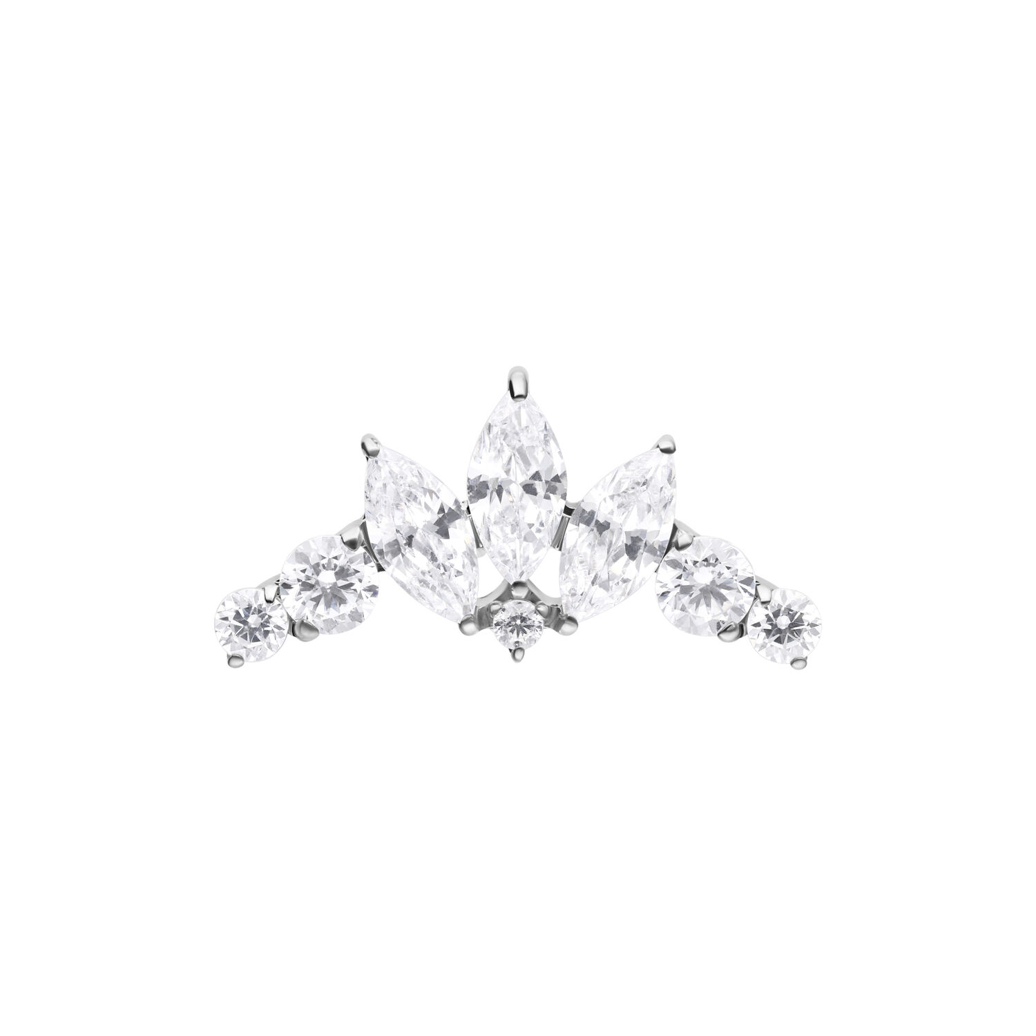 Kristallinkirkas Tiara-lisäosa Push Fitille Hopeinen Push Fit -lisäosa kristallinkirkkailla kivillä valkoisella taustalla