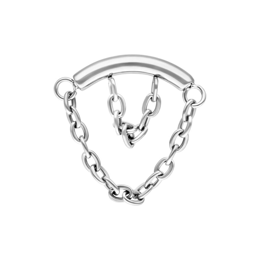 Hopeinen Double Chain Helix -lisäosa ketjuilla valkoisella taustalla