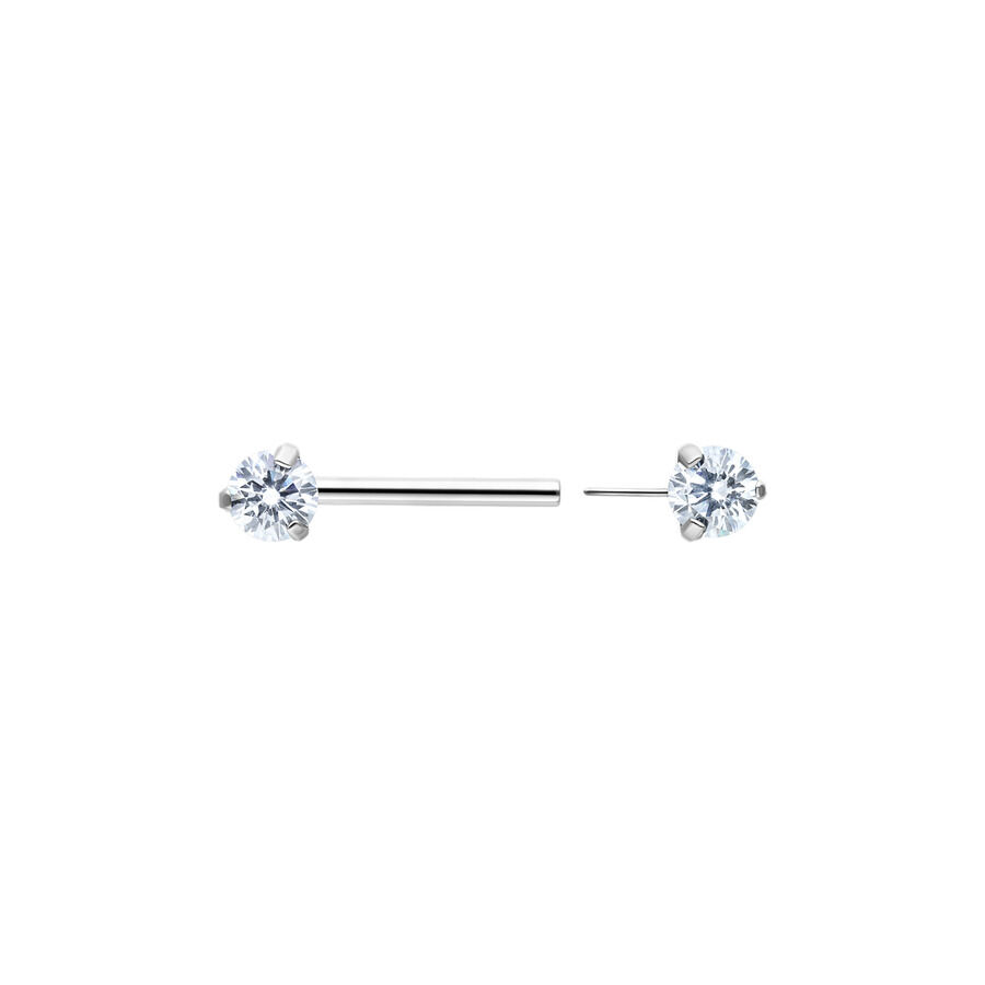 Hopeinen Candy Barbell, titaani, 12 mm pituus, kirkas kristalli