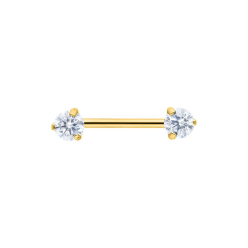 Kultainen Candy Barbell 12,0 mm kirkkailla kristalleilla valkoisella taustalla