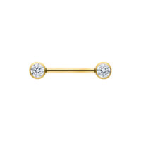 Muse Barbell Kulta Kristallilla, 12mm Kultainen Muse Barbell kristallinkirkkailla päillä valkoisella taustalla