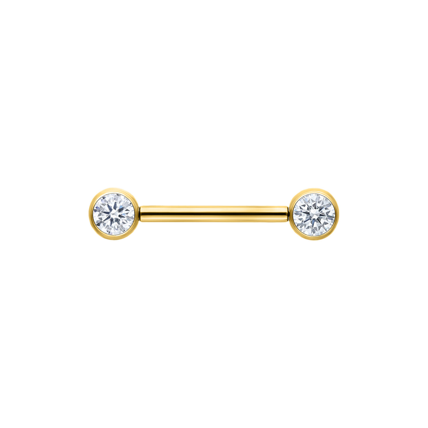 Muse Barbell Kulta Kristallilla, 12mm Kultainen Muse Barbell kristallinkirkkailla päillä valkoisella taustalla