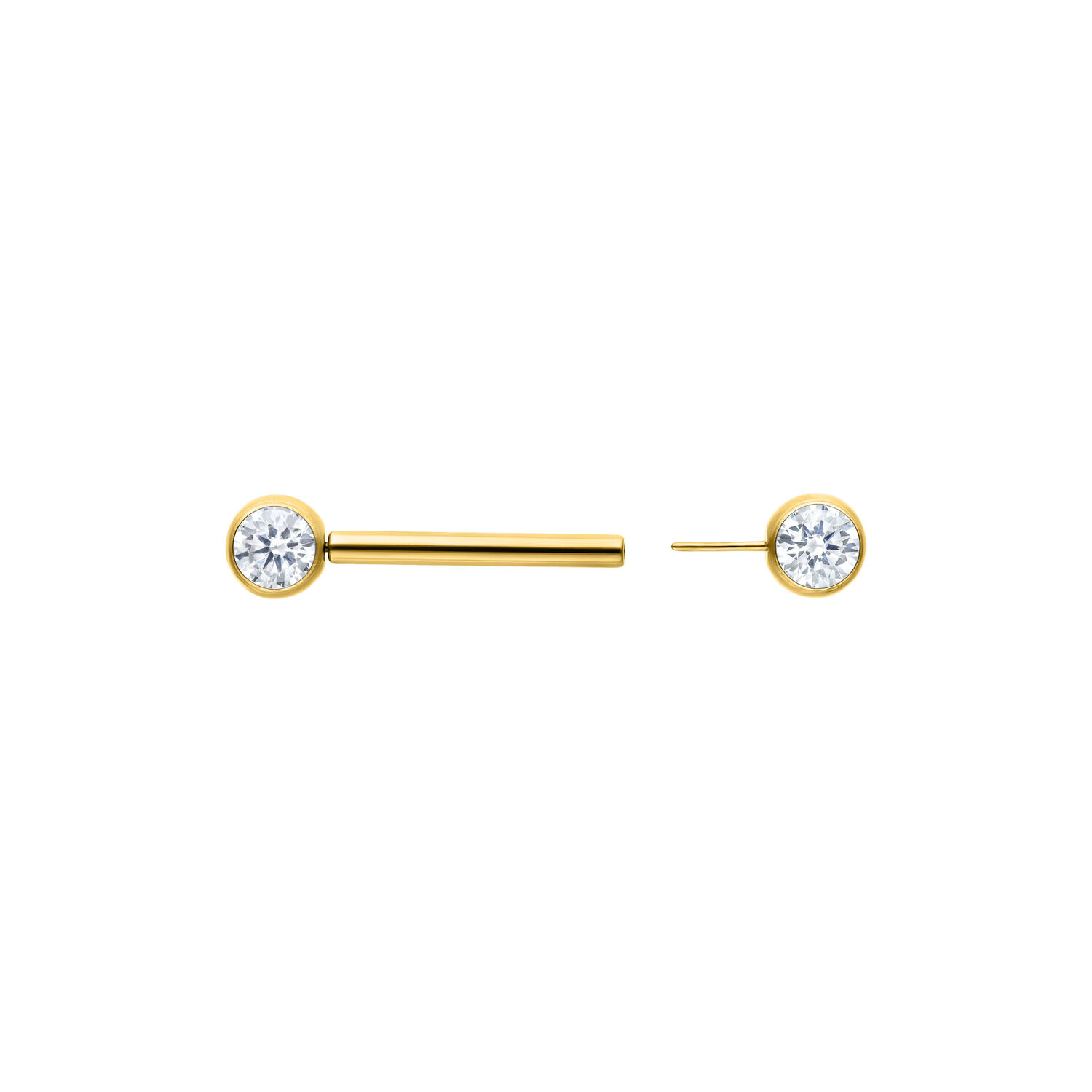 Muse Barbell Valkoinen Kulta 12mm Kristallinkirkas Kultainen Muse Barbell kristallinkirkkaalla kristallilla, 12mm pituus valkoisella taustalla