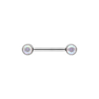Muse Barbell hopea Aurora Boreale -kristalleilla Hopeinen Muse Barbell Aurora Boreale -kristalleilla valkoisella taustalla