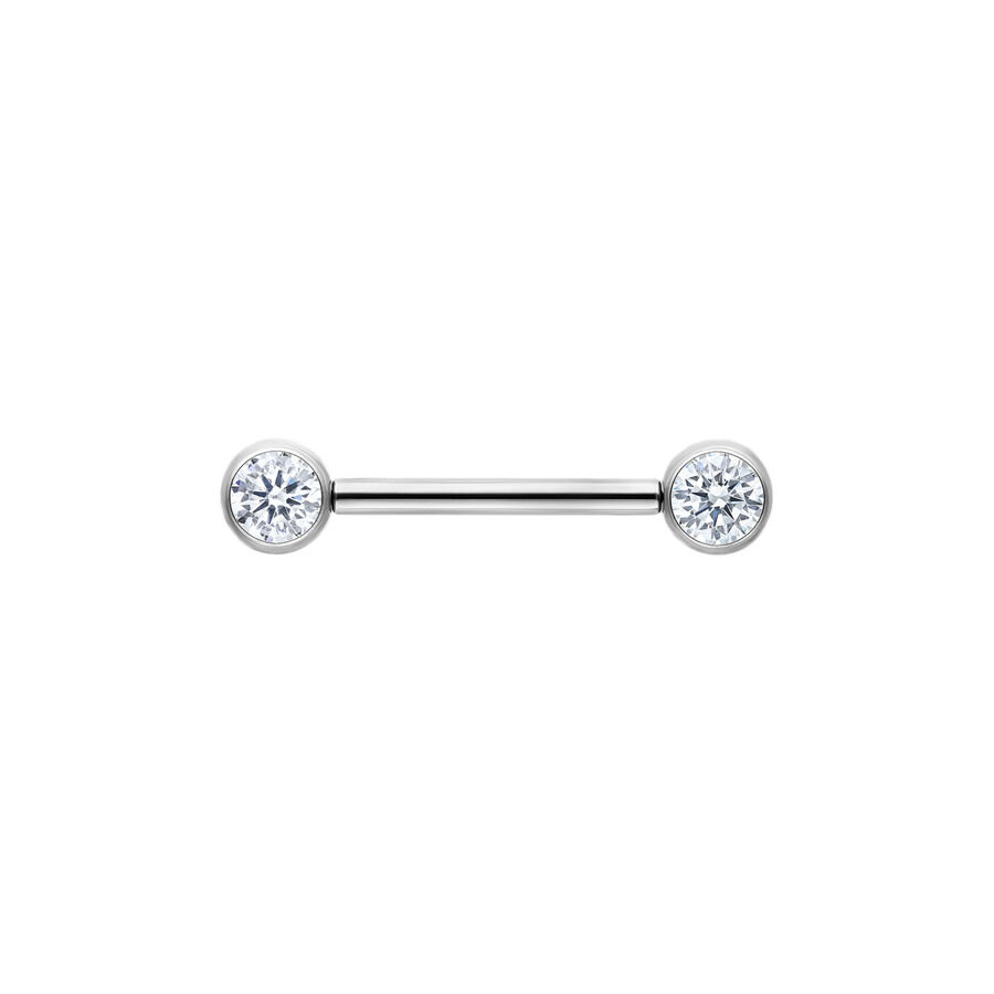 Muse Barbell Hopea 14mm Kristallinkirkkailla Kivillä Hopeanvärinen Muse Barbell kristallinkirkkailla kivillä, 14mm pituus valkoisella taustalla