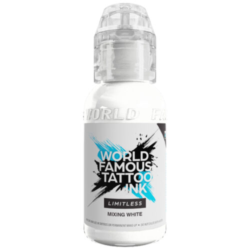 World Famous Ink Mixing White -pullo valkoisella taustalla