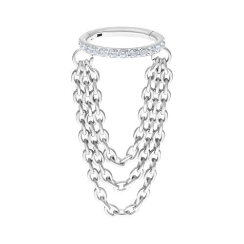 Valkokultainen Triple Chain Clicker kristalleilla valkoisella taustalla