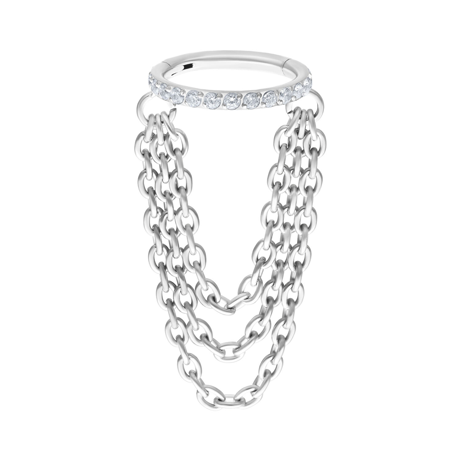 Valkokultainen Triple Chain Clicker kristalleilla valkoisella taustalla