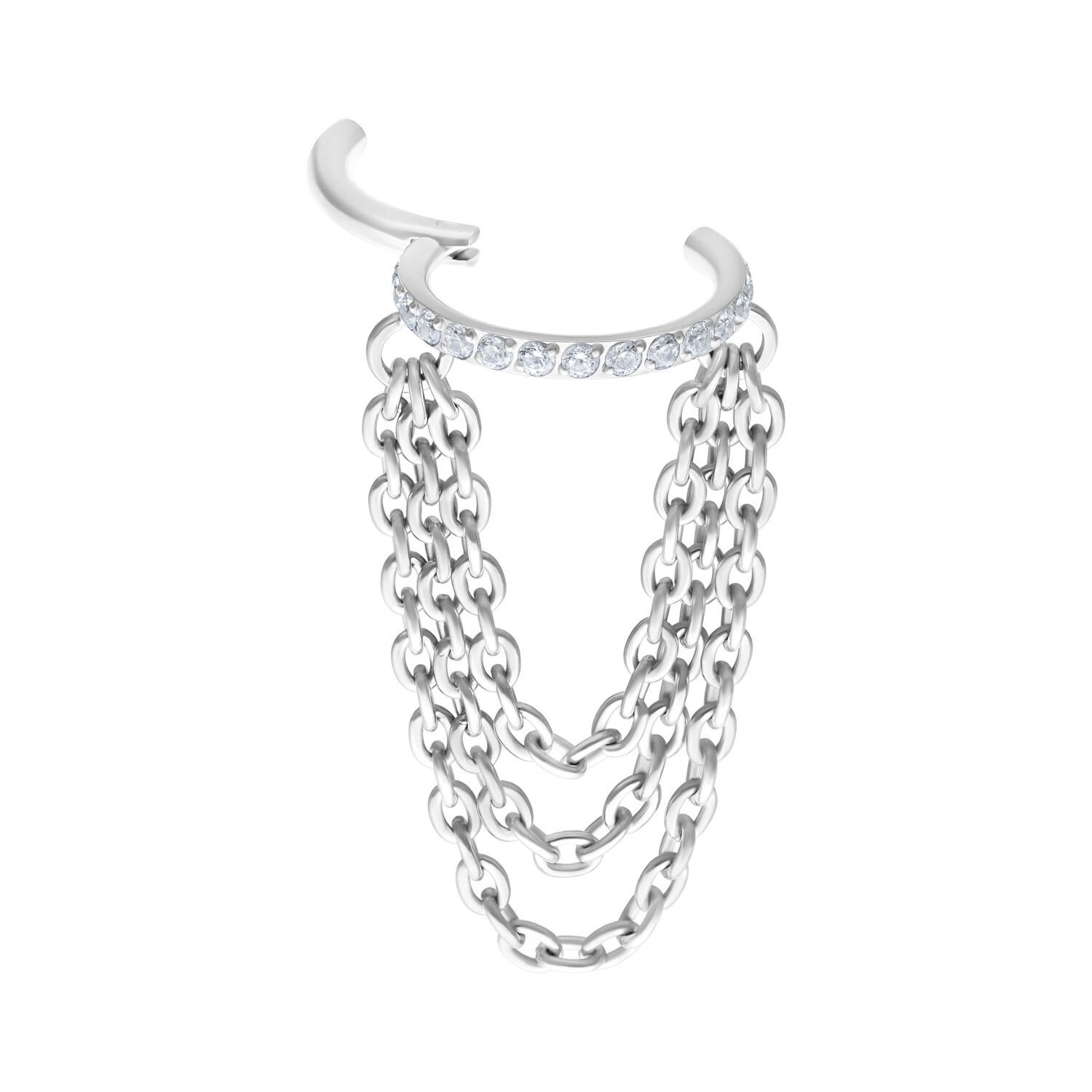Hopeinen Triple Chain Clicker kristalleilla valkoisella taustalla