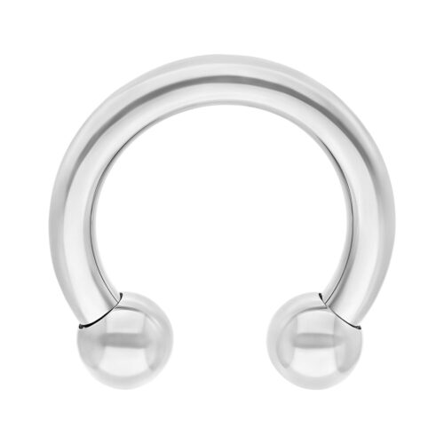 Hopeinen Circular Barbell, jonka sisähalkaisija on 10 mm ja pallot 5 mm, valkoisella taustalla