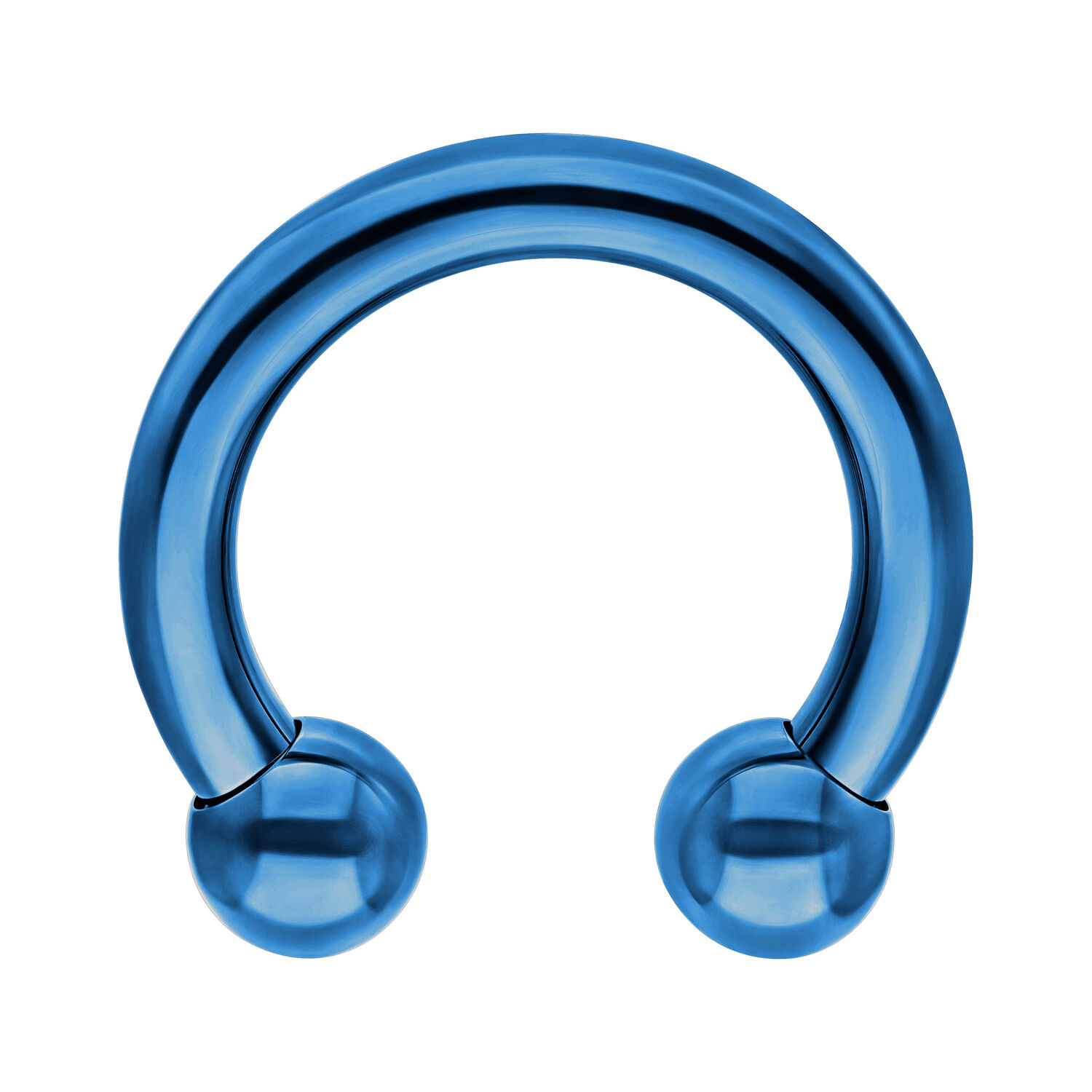 Tummansininen titaaninen circular barbell Tummansininen titaaninen circular barbell kahdella pallolla valkoisella taustalla