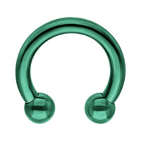 Tummanvihreä titaaninen Circular Barbell Tummanvihreä titaaninen Circular Barbell kiiltävällä pinnalla valkoisella taustalla