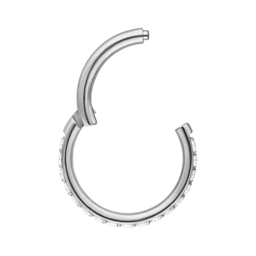 Hopeanvärinen clicker kirkkailla kristalleilla, 6,0 mm sisähalkaisija