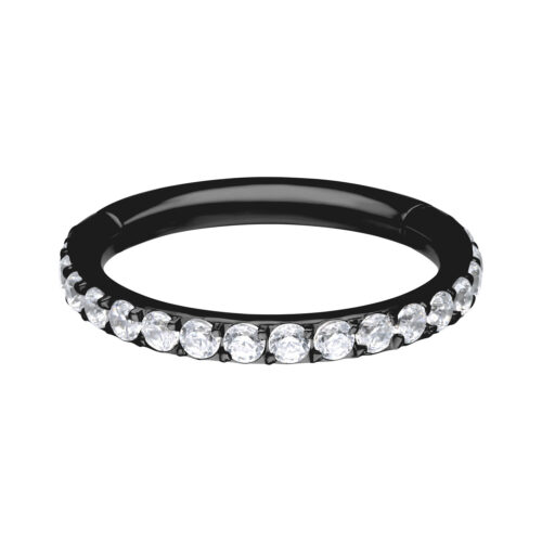 Musta titaaninen Clicker-rengas kirkkailla kristalleilla, 6 mm sisähalkaisija