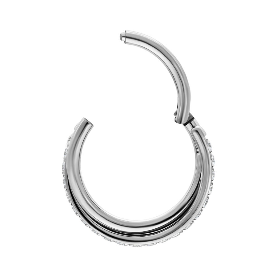 Hopeinen Clicker kristalleilla, 1,2 mm paksuus, 8 mm halkaisija
