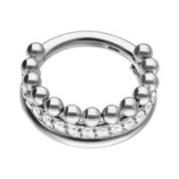 Triple Bubble Crystal Clicker hopeassa, 12 mm Hopeanvärinen Triple Bubble Crystal Clicker kristalleilla, 12 mm